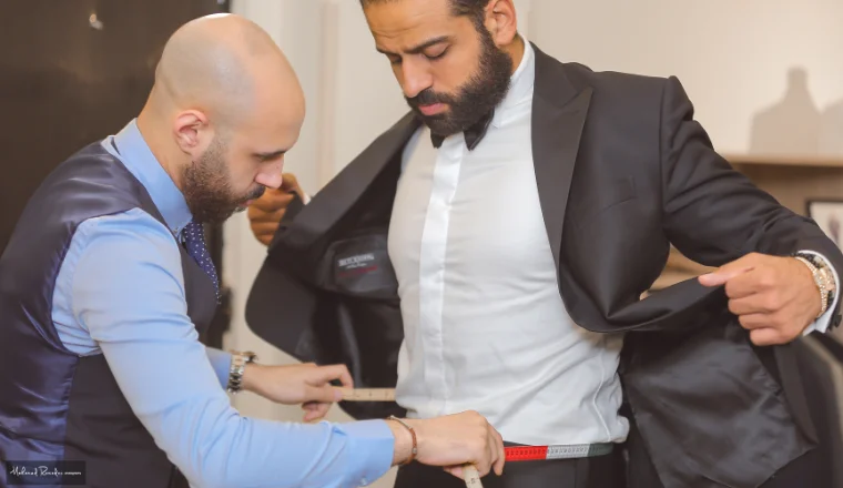 celebrity trying out Ahmed Fouad Mr. Tuxedo's suit